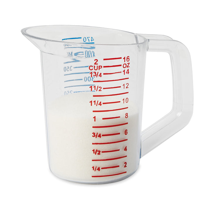 Rubbermaid Commercial Products Bouncer Clear Measuring Cup, 2-Cup/1.5-Quart, Clear, Strong Food Grade, for use with -40-degree F to 212-degree F, Easy Read for Liquid/Dry Ingredients while Cooking 1/2 Qt