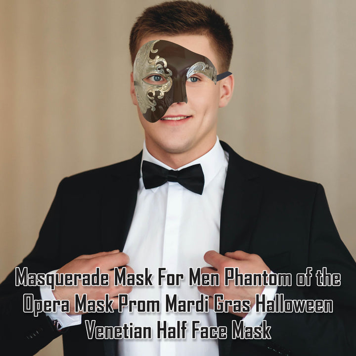 Masquerade Mask For Men Phantom Of The Opera Mask Prom Mardi Gras Haloween Venetian Half Face Mask Mocha/Silver One Size