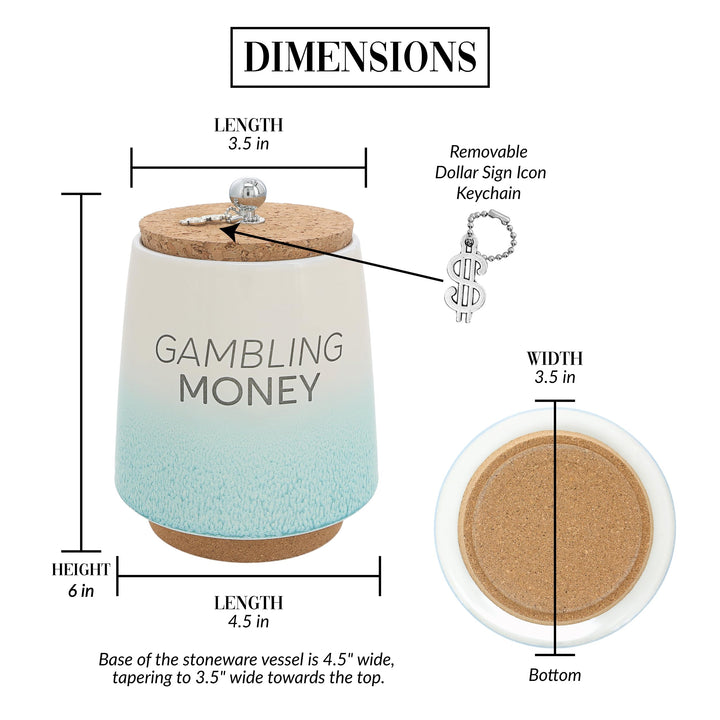 Pavilion - Gambling Money 6.5-inch Unique Ceramic Piggy Bank Savings Bank Money Jar with Cork Base and Cork Lid, Ombre Teal 78617