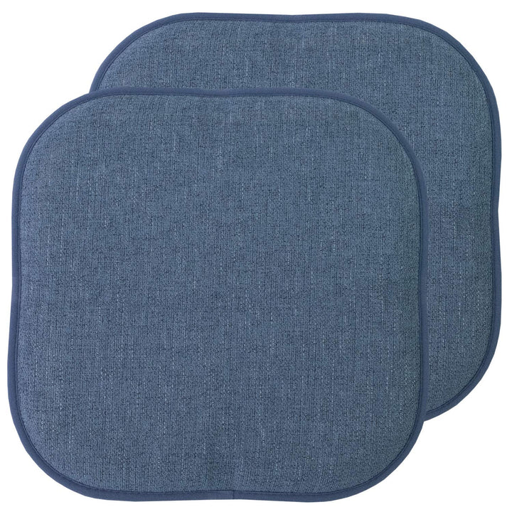 Sweet Home Collection Chair Cushion Memory Foam Pads Honeycomb Pattern Slip Non Skid Rubber Back Rounded Square 16" x 16" Seat Cover, 2 Pack, Alexis Denim