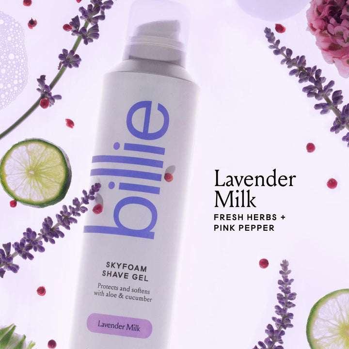 Billie SkyFoam Shave Gel - Lavender Milk Scent - Water-activated Foam - Made With Aloe & Cucumber - For A Close, Smooth Shave - 6.7 fl oz