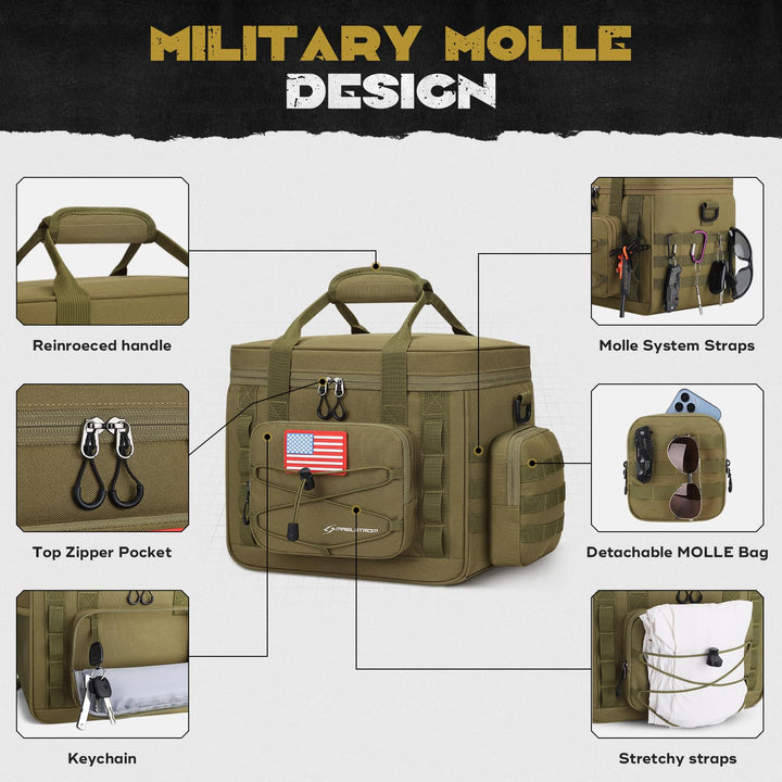 Maelstrom Large Tactical Lunch Box for Men,Insulated Lunch Bag, Leakproof Soft Cooler Bags with Detachable MOLLE Bag,Durable Lunch Tote for Adult Women Work,Picnic,30 Cans/20 L, Khaki