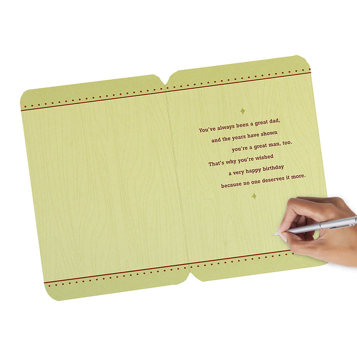 Hallmark Birthday Card for Dad (Wooden Etched Message) Light Brown with Light Green