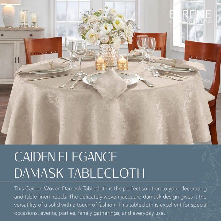 Elrene Home Fashions Caiden Elegance Damask Fabric Tablecloth, 90" Round, Taupe Tablecloth (1)