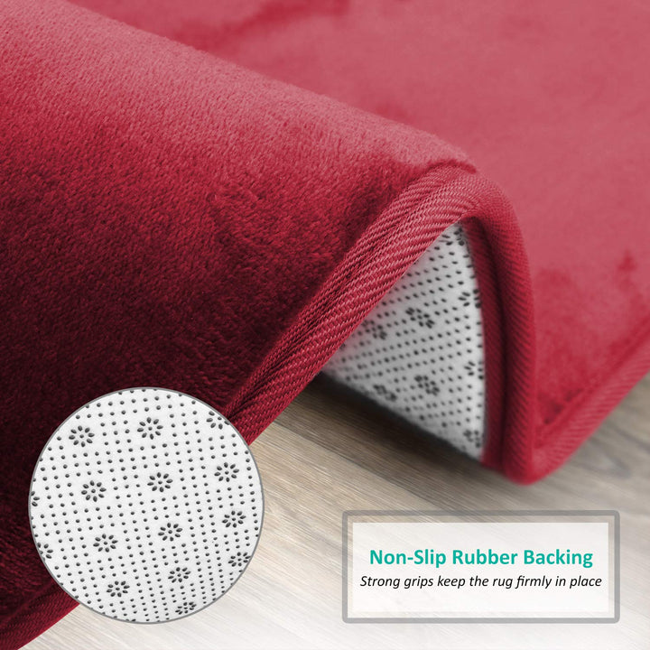 Clara Clark Bathroom Rugs, Velvet Memory Foam Bath Mat, Non-Slip, Machine Washable Bath Rugs - Dries Quickly, Ultra Soft Plush Bath Mats for Bathroom, 20 x 32, Burgundy Red Solid