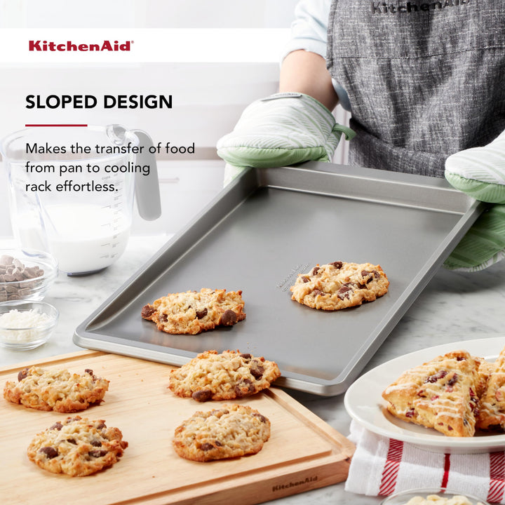 KitchenAid Nonstick 10 x 15 in Cookie Slider with Extended Handles for Easy Grip, Aluminized Steel to Promoted Even Baking, Dishwasher Safe,Contour Silver