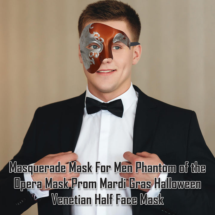 Masquerade Mask For Men Phantom Of The Opera Mask Prom Mardi Gras Haloween Venetian Half Face Mask Copper/Silver One Size