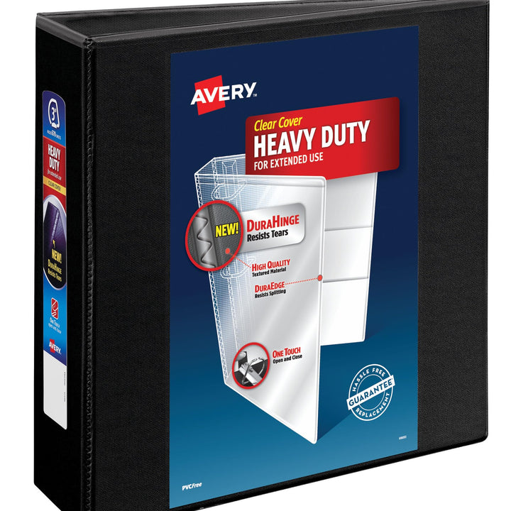 Avery Heavy-Duty View 3 Ring Binder, 3" One Touch Slant Rings, Holds 8.5" x 11" Paper, 1 Black Binder (79693) 3" 1 Pack