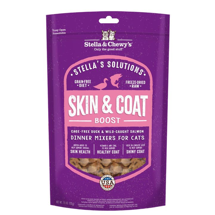 Stella & Chewy's Stella's Solutions Skin & Coat Boost Cage-Free Duck & Wild-Caught Salmon Dinner Morsels Freeze-Dried Raw Cat Food, 13 oz. Duck & Salmon (Skin & Coat Boost) 7.5 Oz