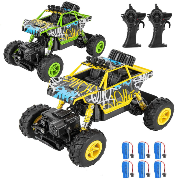 2PACK Remote Control Car for Boys Girls, RC Stunt Car 4WD Monster Truck 2.4Ghz with 6 Rechargeable Batteries Dual Motors Unique Graffiti Off Road Toy Cars