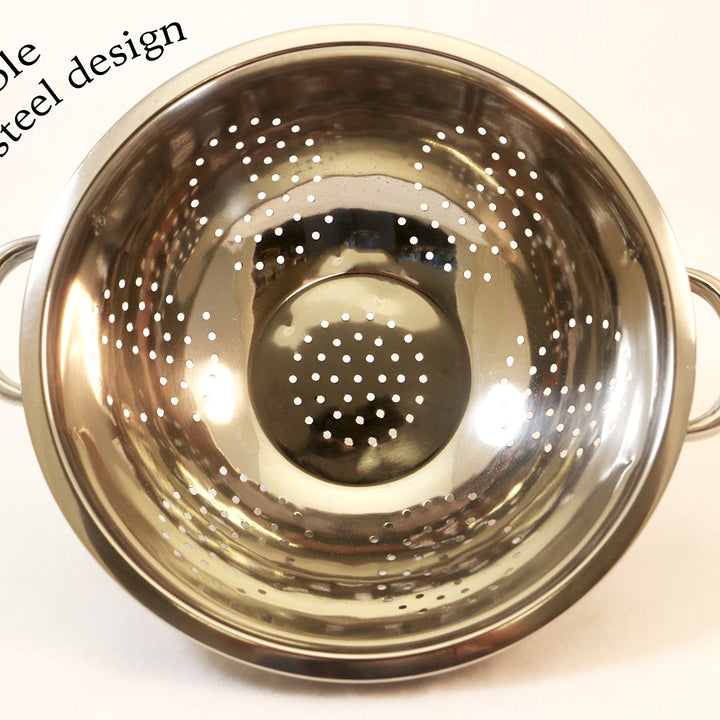 ExcelSteel Heavy Duty Handles and Self-draining Solid Ring Base Stainless Steel Colander, 5 Qt, Stainless