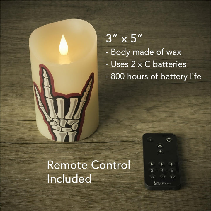 Halloween Flameless LED Candles with Remote Control, 3"x 5"Battery Operated Pillar Real Wax with Timer for Halloween Decorations, Skeletal Hands Candle 3"x5" Skeletal Hands