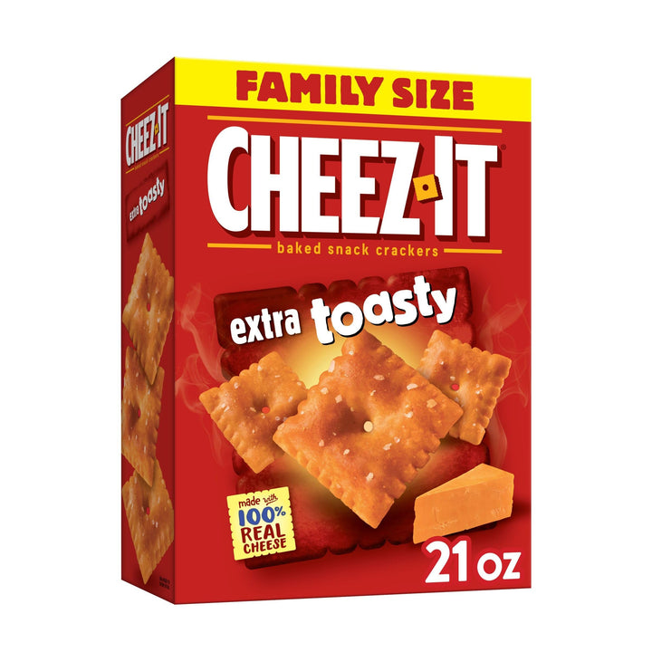 Cheez-It Cheese Crackers, Baked Snack Crackers, Lunch Snacks, Family Size, Extra Toasty, 21oz Box (1 Box) 1.31 Pound (Pack of 1)