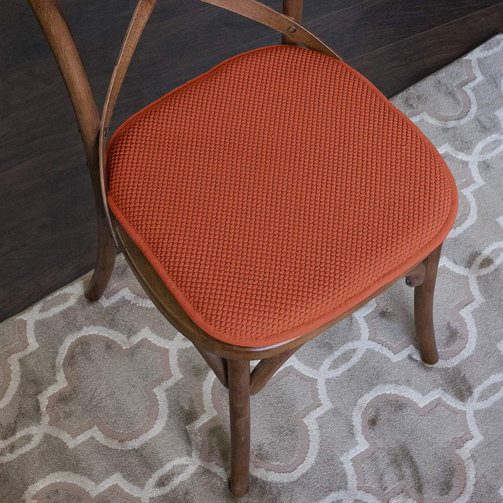 Sweet Home Collection Chair Cushion Memory Foam Pads Honeycomb Pattern Slip Non Skid Rubber Back Rounded Square 16" x 16" Seat Cover, 2 Pack, Rust