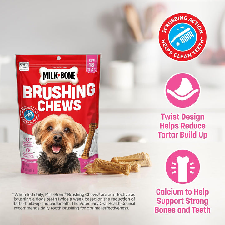 Milk-Bone Original Brushing Chews 48 Mini Daily Dental Dog Treats Chicken (Mini) 18.9 Ounce (Pack of 1)