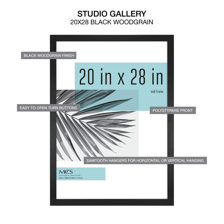 MCS Studio Gallery 20x27 Poster Frame Black Woodgrain, Vertical & Horizontal Wall Hanging Large Picture Frame for Photos, Posters & Art Prints (1-Pack) 1-Pack 20x27 - Select