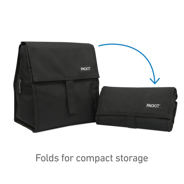 PackIt Freezable Lunch Bag, Black, Built with EcoFreeze Technology, Foldable, Reusable, Zip and Velcro Closure with Buckle Handle, Perfect for School and Office Lunches