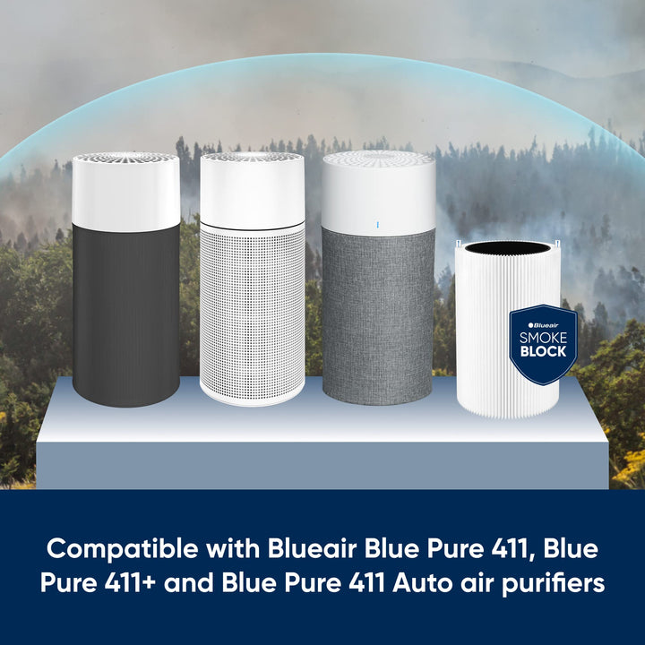 BLUEAIR Blue Pure 411 Series SmokeBlock Genuine Replacement Filter, Extra Carbon Captures 99.99% of Wildfire Smoke, fits Blue Pure 411 Auto, 411 and 411+ Air Purifiers, White 411 Smokeblock Filter