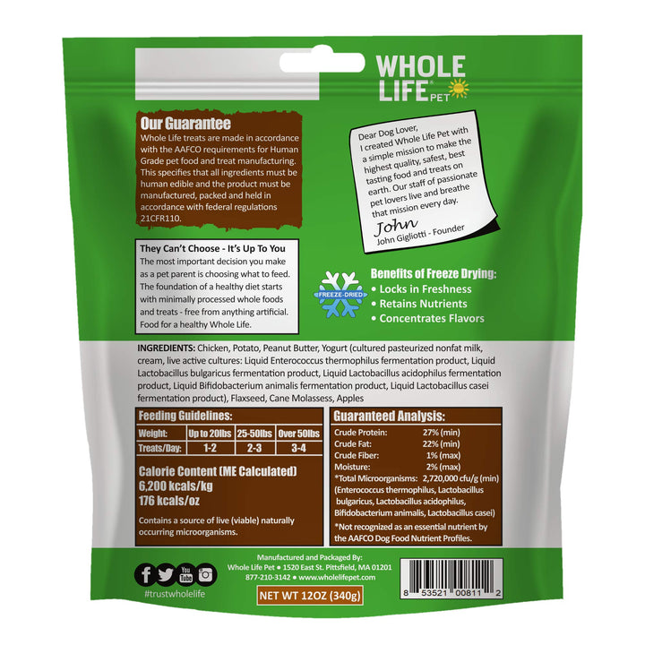 Whole Life Pet Human Grade Probiotic Dog Treats – Peanut Butter & Yogurt – Easy Digestion, Sensitive Stomachs - Made in The USA 12oz