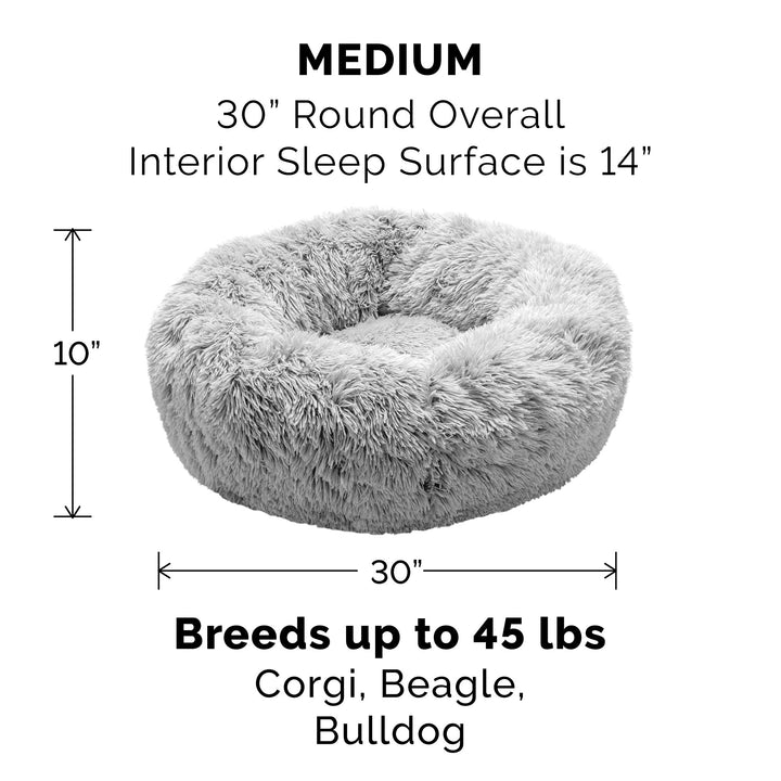 Furhaven Replacement Donut Dog Bed Cover Plush Long Faux Fur Calming Cuddler, Machine Washable - Misty Gray, Medium