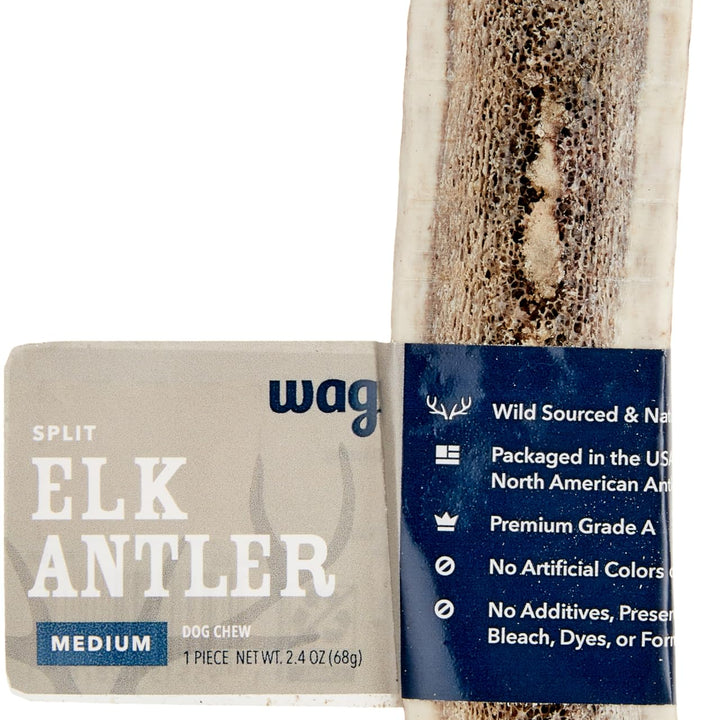 Wag Split Elk Antler, Naturally Shed, Medium (Best for Dogs 15-30 lbs) 2.4 Ounce (Pack of 1)