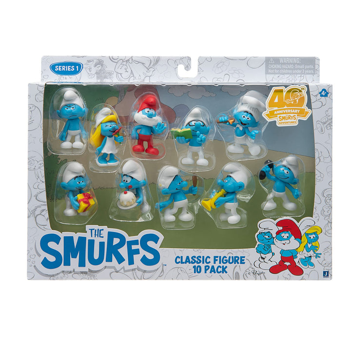 The Smurfs 40TH Anniversary Classic Figure 10 Pack - Features 2-Inch Smurfette, Grouchy, Greedy, Papa Smurf, Brainy, Hefty, Vanity, Harmony, Jokey, Chef - Authentic Details