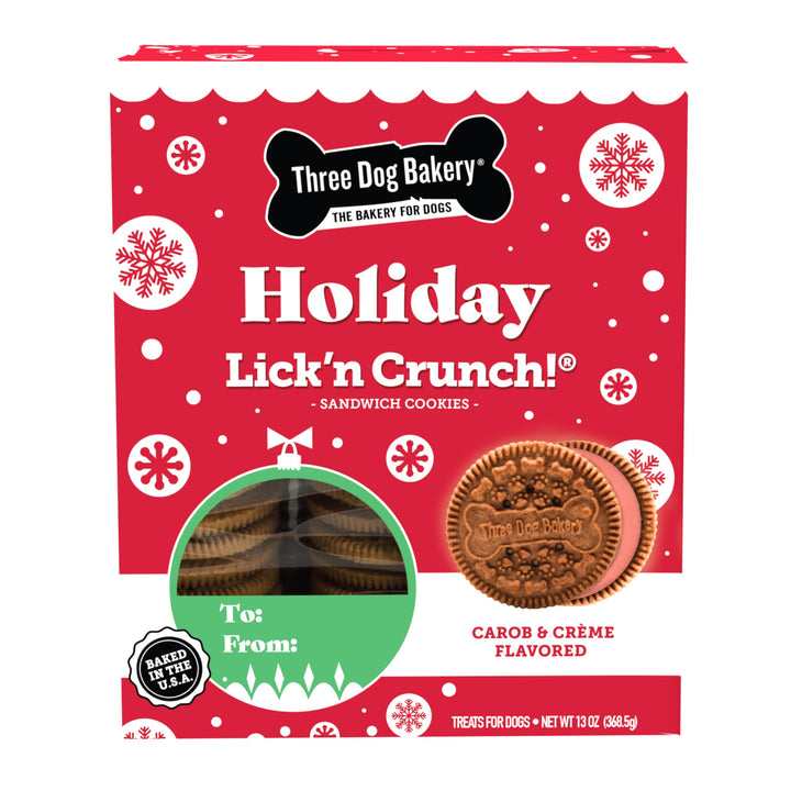 Three Dog Bakery Peppermutt Lick'n Crunch, Carob Cookie w/Green Crème Peppermint Flavored Filling, Premium Treats for Dogs, 13 Ounces Each 13 Ounce (Pack of 1) Carob & Peppermint Crème