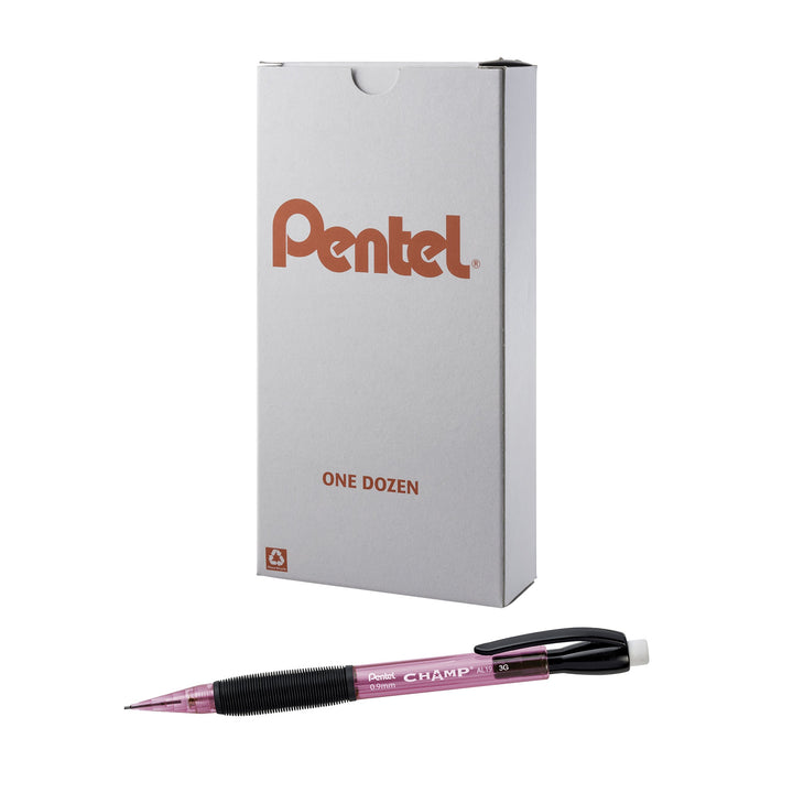 Pentel CHAMP Mechanical Pencil, (0.9mm), Tinted PInk Barrel, 12 pack (AL19P)