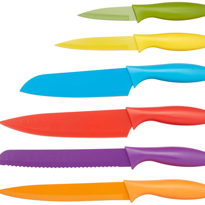 Basics Color-Coded Kitchen 12-Piece Knife Set, 6 Knives with 6 Blade Guards, Multicolor, 13.88 x 4.13 x 1.38 inch