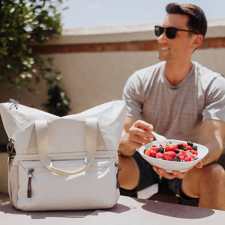 PICNIC TIME Tarana Insulated Lunch Bag made from Recycled Material, Lunch Box with Picnic Set, Upcycled Lunch Cooler Bag, (Halo Gray) Halo Gray