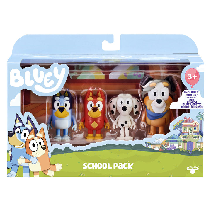 "Bluey and Friends 4 Pack of 2.5-3" Dog " Poseable Figures" (13052), School 4-pack