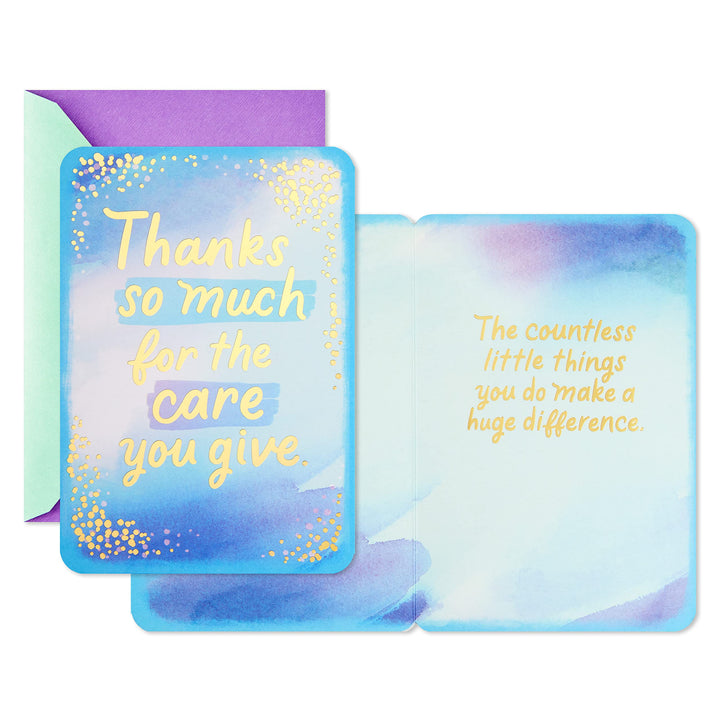 Hallmark Pack of Thank You Cards, Nurses Day Cards (4 Cards with Envelopes, Care You Give) Purple-Mint