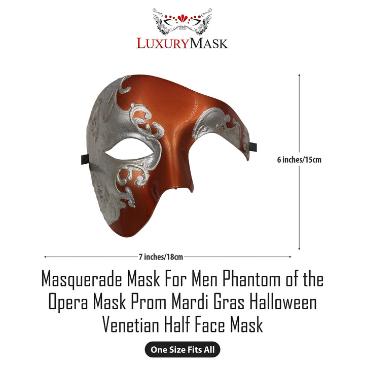 Masquerade Mask For Men Phantom Of The Opera Mask Prom Mardi Gras Haloween Venetian Half Face Mask Copper/Silver One Size