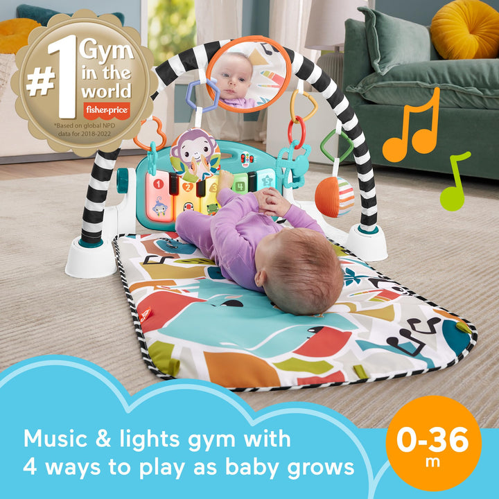 Fisher-Price Baby Playmat Glow and Grow Kick & Play Piano Gym, Blue Musical Learning Toy with Developmental Activities for Newborns 0+ Months Light Blue