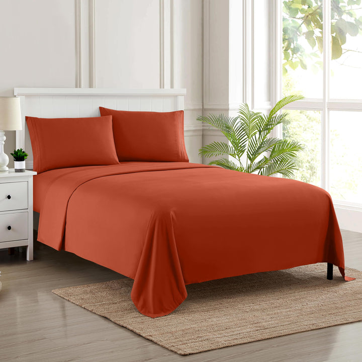 King Size Sheets - Breathable Luxury Bed Sheets with Full Elastic & Secure Corner Straps Built In - 1800 Supreme Collection Extra Soft Deep Pocket Bedding Set, Sheet Set, King, Rust