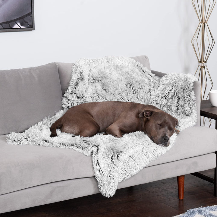 Furhaven Waterproof Throw Blanket for Dogs & Indoor Cats, Washable - Shaggy Plush Calming Long Faux Fur & Velvet Dog Blanket - Mist Gray, Large Blanket - Long Faux Fur (Mist Gray) 50.0"L x 35.0"W x 0.3"Th Waterproof Only