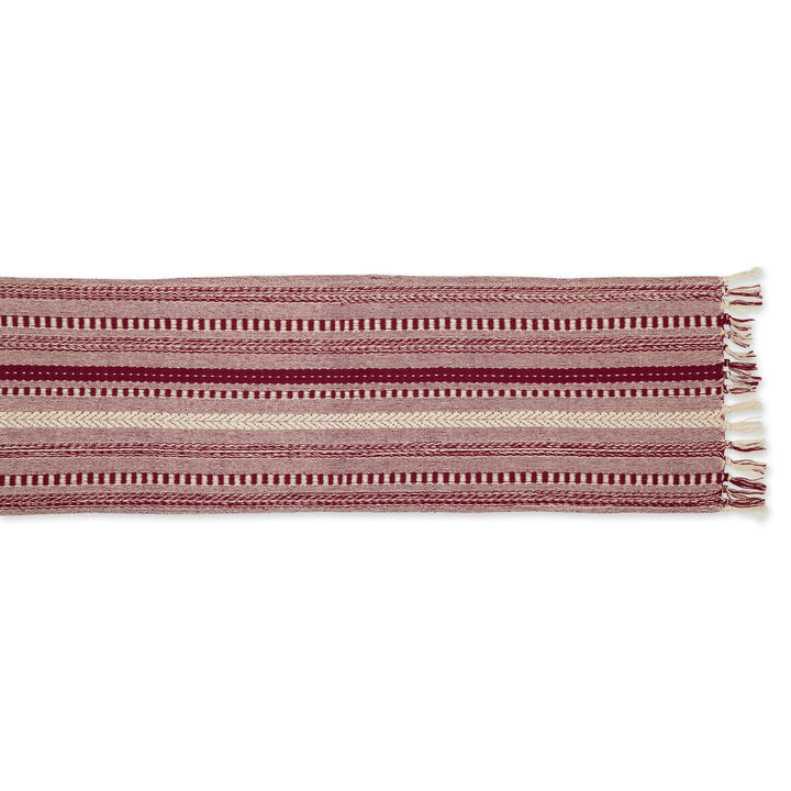 DII Farmhouse Braided Stripe Table Runner Collection, 15x72 (15x77, Fringe Included), Wine