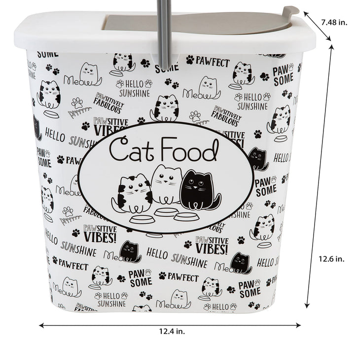 3 Gallon Pet Dry Food Container with Scooper | Cat Food Organizer | Helps Organize Pantry and Cabinets | Cats & Kitty Print Design | Carrying Handle | Flip Top Lid