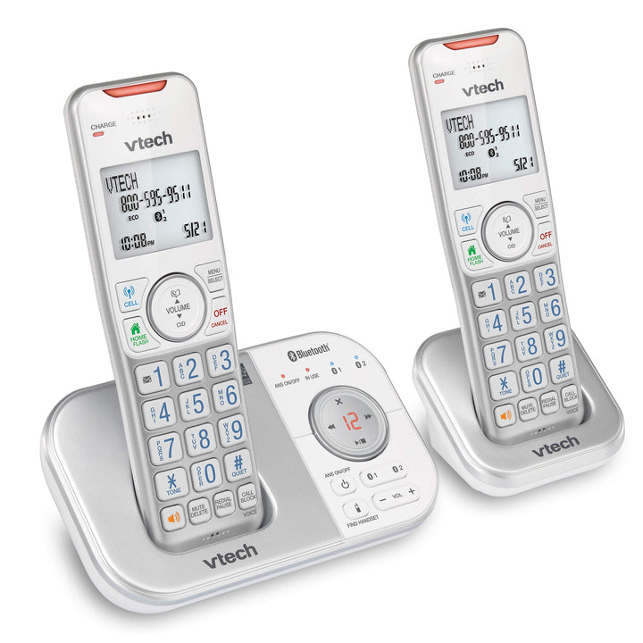 VTech VS112-27 DECT 6.0 Bluetooth 2 Handset Cordless Phone for Home with Answering Machine, Call Blocking, Caller ID, Intercom and Connect to Cell (White) White 2 Handsets