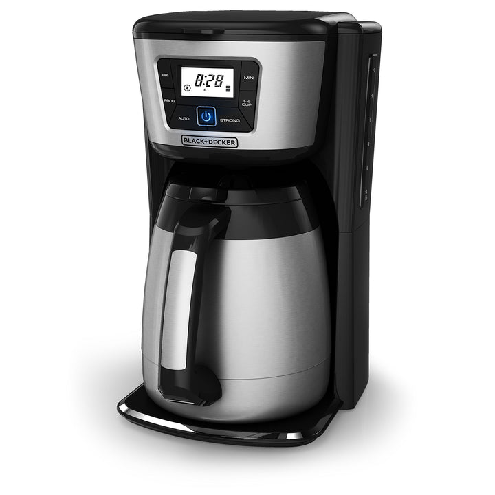 BLACK+DECKER 12-Cup Thermal Programmable Coffee maker, Brew Strength Selector, Auto-clean, Black and Silver CM2045B