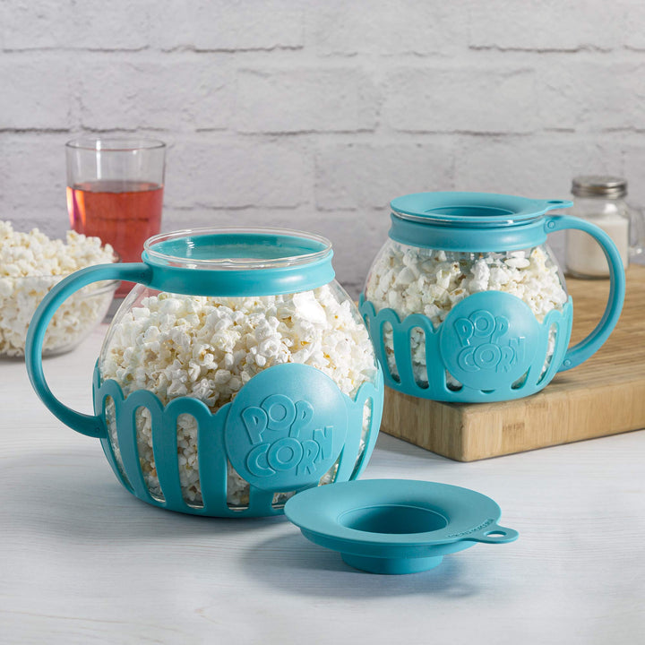 Ecolution Patented Micro-Pop Microwave Popcorn Popper with Temperature Safe Glass, 3-in-1 Lid Measures Kernels and Melts Butter, Made Without BPA, Dishwasher Safe, 1.5-Quart, Teal 1.5-Quart Snack Size