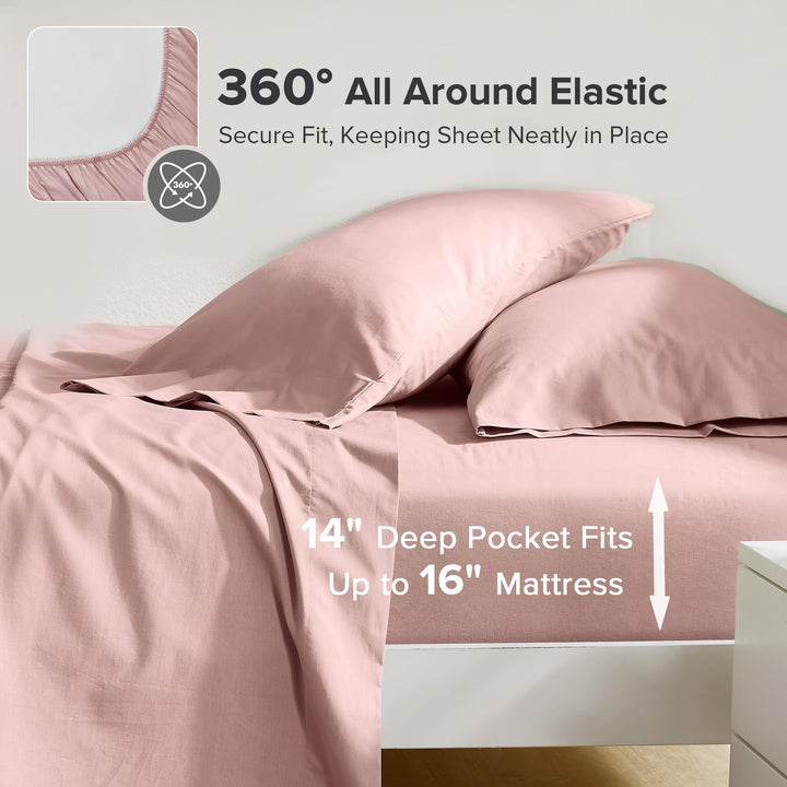 Comfort Spaces 100% Cotton Sheet Set Breathable, Lightweight, Soft with 14" Elastic Pocket Fits up to 16" Mattress, All Season Cozy Bedding, Matching Pillow Case, Queen Good Vibes 4 Piece