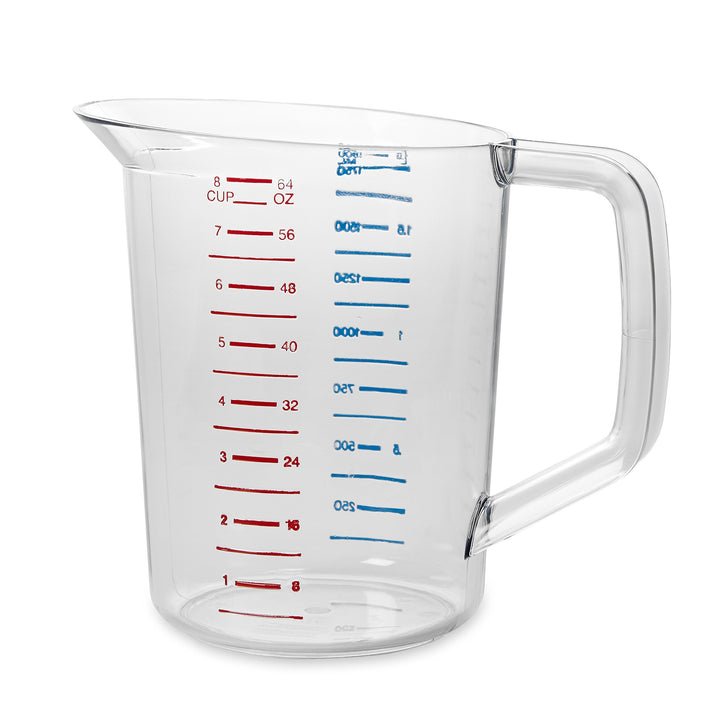 Rubbermaid Commercial Products Bouncer Clear Measuring Cup, 8-Cup/2-Quart, Clear, Strong Food Grade, For use with -40-degree F to 212-degree F, Easy Read for Liquid/Dry Ingredients while Cooking 2 Qt