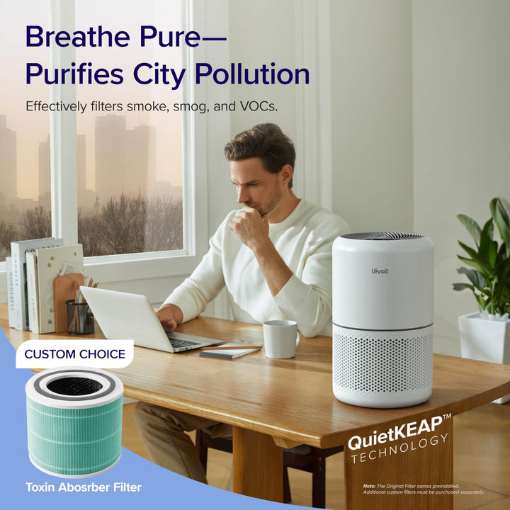 LEVOIT Air Purifiers for Home Bedroom, Smart WiFi, HEPA Sleep Mode for Home Large Room, Quiet Cleaner for Pet Hair, Allergies, Dust, Smoke, Pollon, White Noise, Alexa Control, Core300S-P, White WIFI enabled Purifier