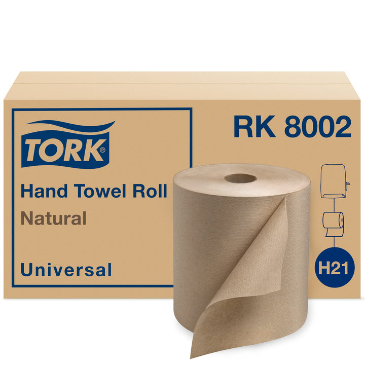 Tork Hand Towel Roll Dispenser, Smoke, H21, Lever Auto Transfer, Push-Down Handle, High-Capacity, Translucent, 84TR & Paper Hand Towel Roll Natural H21, Universal, 100% Recycled Fiber Dispenser + Hand Towel Roll, RK8002