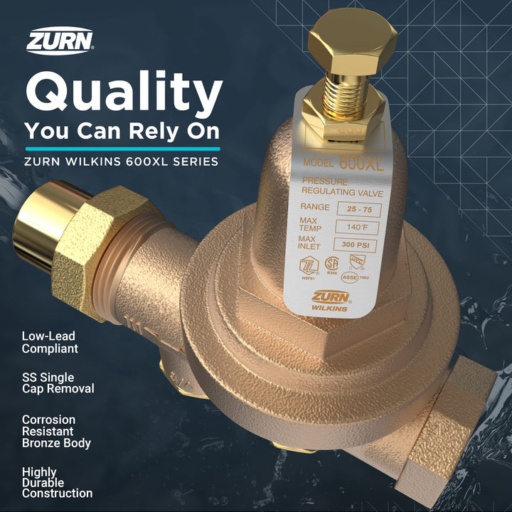 Zurn Wilkins 34-600XL 3/4" 600XLPressure Reducing Valve 0.75 Inch