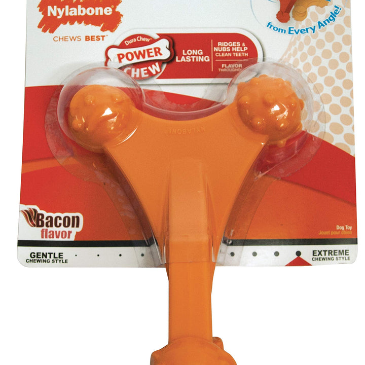 Nylabone Dog Toy Power Chew Dog Toy for Aggressive Chewers - Axis Bone Dog Toy - Bacon X-Large/Souper (1 Count) X-Large 50+ lbs.