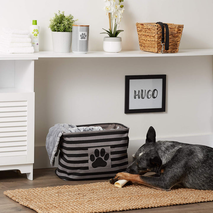 Bone Dry 5743 Pet Storage Collection Striped Paw Patch Bin, Medium Rectangle, Black