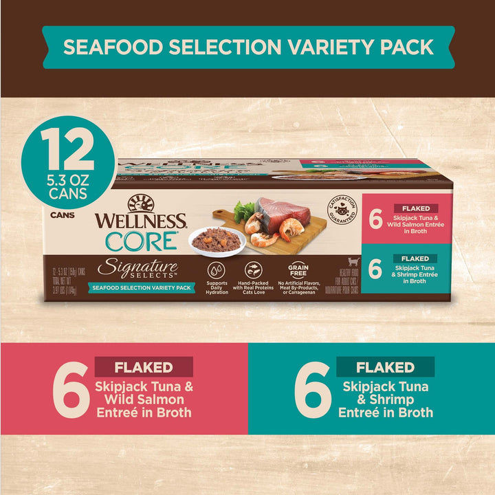 Wellness CORE Grain-Free Signature Selects Wet Cat Food, Natural Pet Food Made with Real Meat (Poultry Variety Pack, 2.8 Ounce Can, Pack of 8) Poultry Variety Pack 2.8 Ounce (Pack of 8)