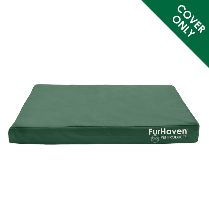 Furhaven Replacement Dog Bed Cover Water-Resistant Indoor/Outdoor Logo Print Oxford Polycanvas Mattress, Washable - Forest, Large Water-Resistant Logo Print (Forest) 36.0"L x 27.0"W x 0.3"Th Cover Only